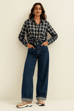Tie Front Checkered Shirt - Size: L