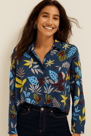 Cropped Floral Shirt in Viscose Fabric- Size: M