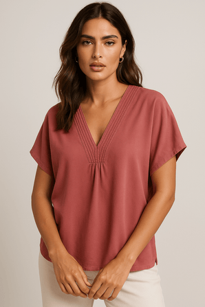 Rust Red Top with Decorative Neck line- Size: XXL