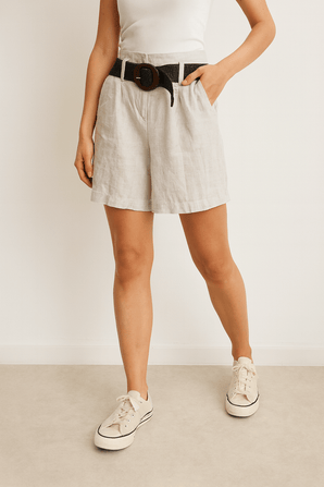 Light Grey Linen Shorts with Detachable Belt- Size: XS