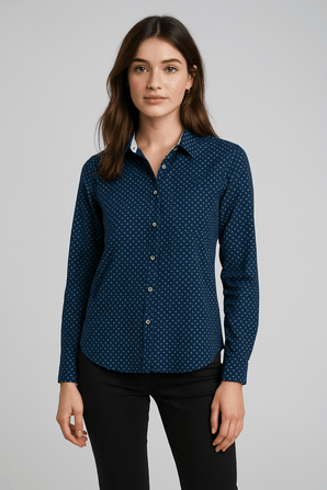 Polka  Dot Blue Shirt - Size: XS