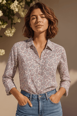 Cotton Paisley Print Shirt-Size: XS