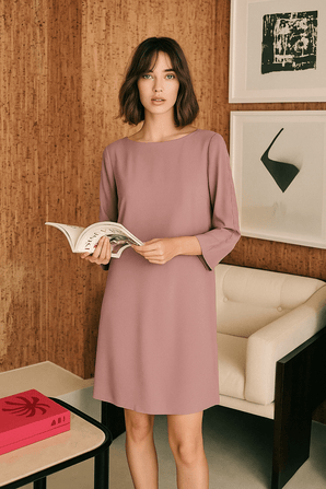 Long Sleeve Mini Dress in Soft Pink , Size:M