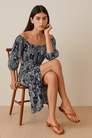 Hawaiin Mini Dress in Ink Blue - Size: M