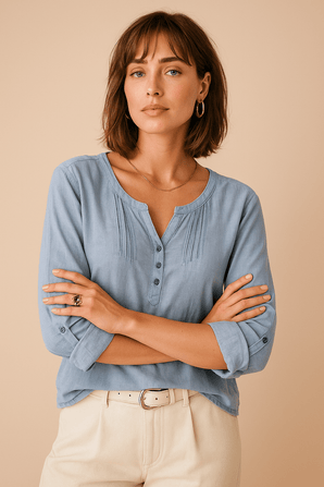 Casual Light Blue Blouse- Size: M