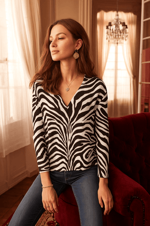 Michael Kors Zebra Cotton Knit Top- Size: M