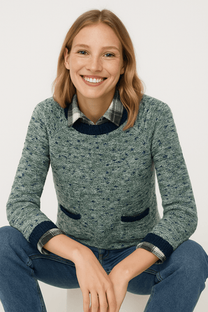 Two Tone Knit Sweater with Contrast Details-Size: M