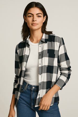 Classic Black & White Cotton Shirt - Size: L