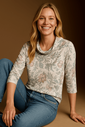 Lightweight Floral Sweater with Cowl Neck-Size: M