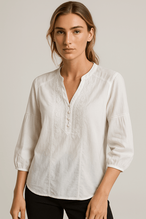 White Embroidered Cotton Blouse- Size: XL