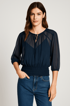 Black  Fitted Waist Blouse - Size: XL