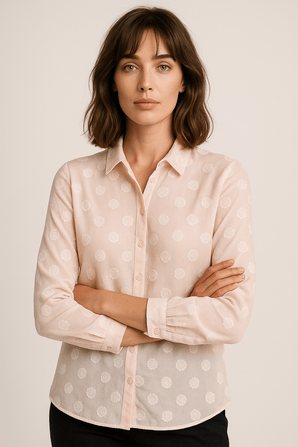 Polka Dot Pink Blouse - Size: XS