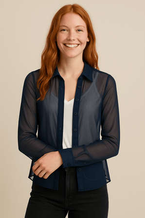 Semi-transparent Blouse with Vertical Pleats - Size: S