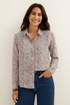 Vintage Look Shirt with Micro Floral Print- Size: M