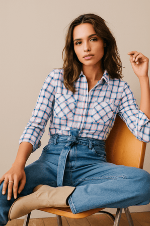 Blue Pink  Check Shirt - Size: XS