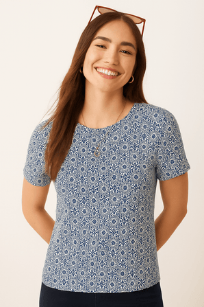 Crew Neck Patterned Top - Size: S