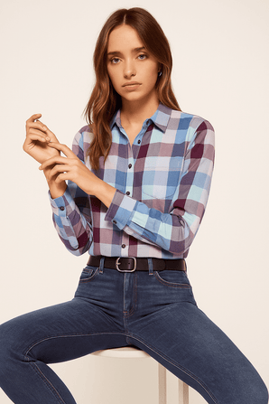 Casual Multicolor Plaid Pattern Shirt - Size: S