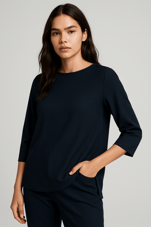 Black Crewneck Blouse with Side Slit - Size: XS