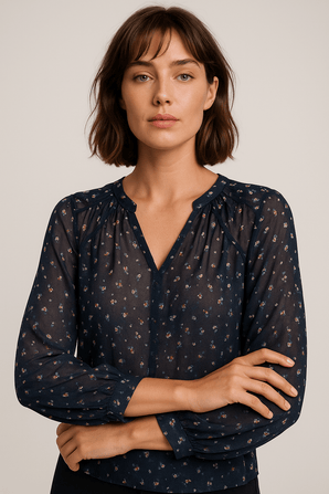 All-over Micro Floral Print Blouse - Size: S