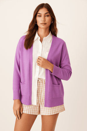 Calvin Klein Purple Cardigan with Patch Pockets-Size: M