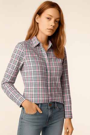 Pink   Checkered Cotton Shirt - Size: S