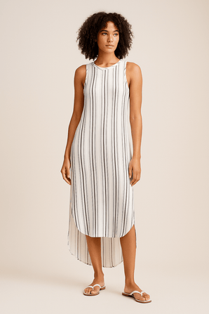 White Striped Summer Dress - Size: M