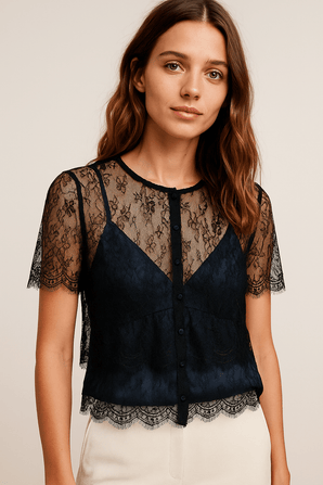 Sheer Black Lace Top - Size: S