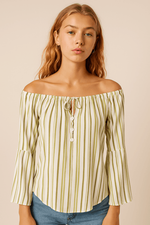 Striped Off Shoulder Blouse_Size: S