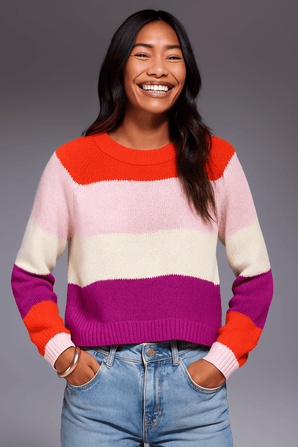 Color-Block Knit Sweater in Relaxed Fit - Size: S