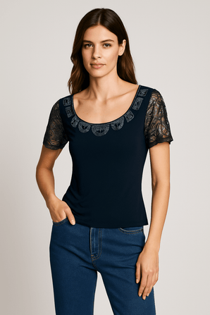 Square Neck Beaded Blouse- Size: S
