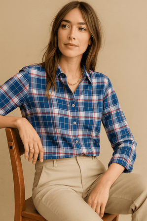 100% Cotton Checkered Shirt - Size: L