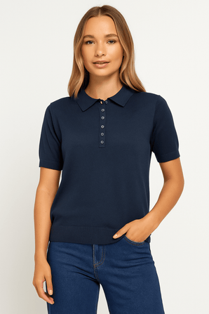 Cotton Silk Knit Sweater in Classic Navy - Size: XL