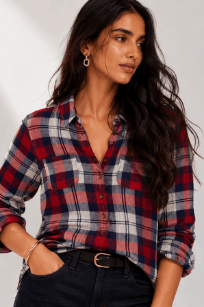Cotton Shirt in Shades of Red- Size: XXS