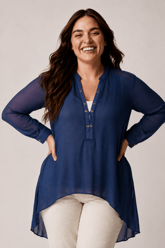 Sheer Hight-Low Tunic Blouse - Size: L