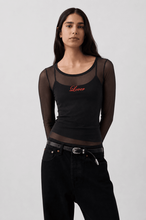 Basic Black Sheer Top - Size: L