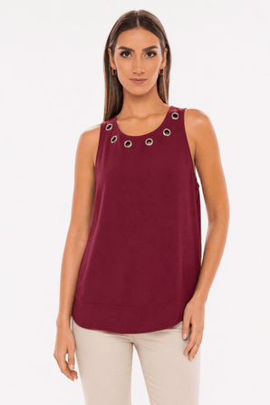 Grommet Detail Top in Burgundy - Size: S/M