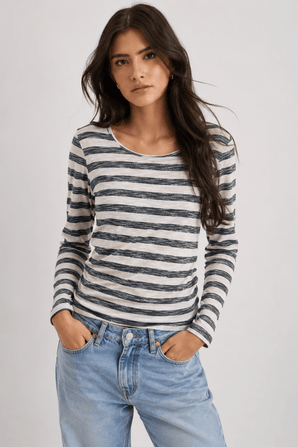 Lightweight  Striped Knit Top with Elongated Silhouette- Size: M