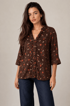 Embroidered Floral Blouse - Size: L