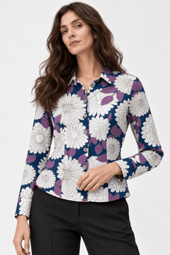 Floral Shirt with Purple Accent- Size: S/M
