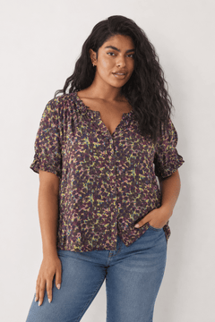 Violet Flowers Blouse in Viscose- Size: XL