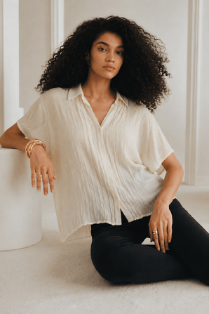 Pleated Blouse in Soft Cream- Size: XXXL