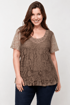 Embellished Lace Overlay Top - Size: L