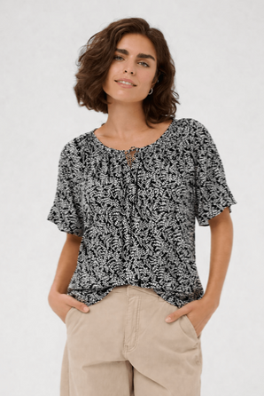 Black and White Leaf Print Blouse - Size: XXL