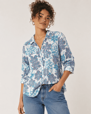Cotton Shirt in Blue and White- Size: XXL