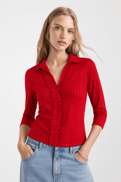 ♦︎ Red Ruffle Blouse - Size: XS