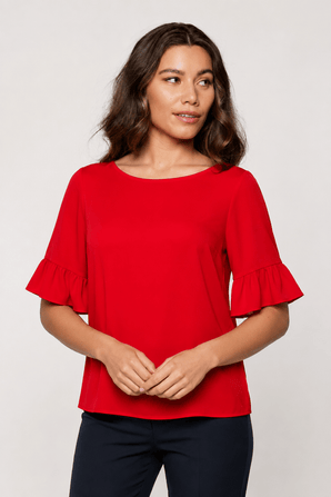 Ruffle Sleeve Blouse in Vivid Red - Size: M/L