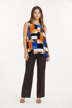 Geometric Color- Block Sleeveless Blouse - Size: S/M