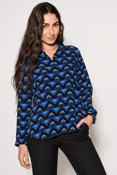 Geometric Patterned Blouse in Royal Blue- Size: M/L