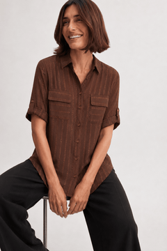 Long Blouse in Chocolate Brown- Size: S