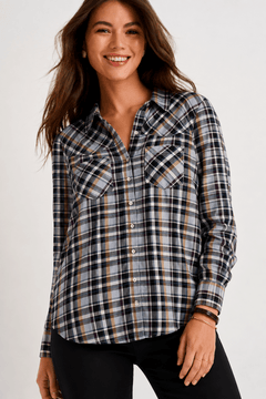 Plaid Western Shirt in All Cotton - Size: L